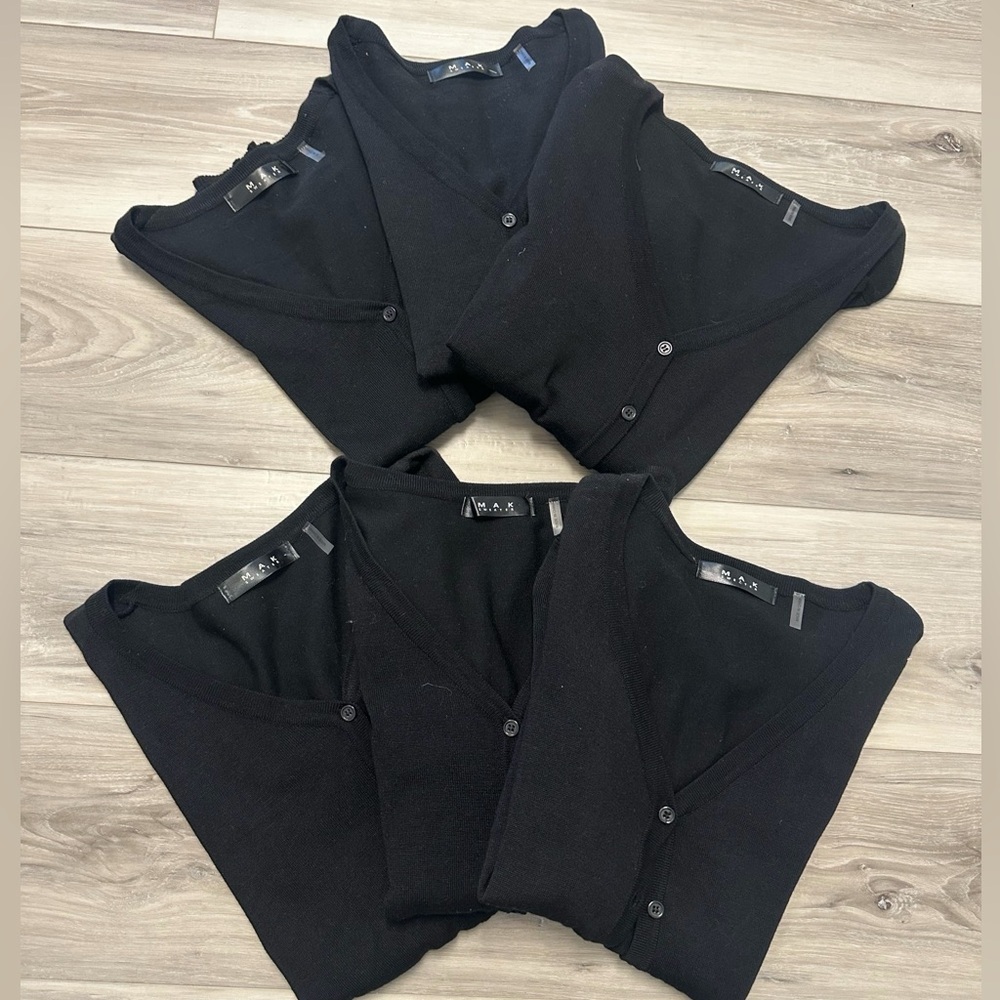 NWOT Lot of 6pc MAK V-Neck Knit Cardigan BLACK Sweaters Bundle S/M/L/XL